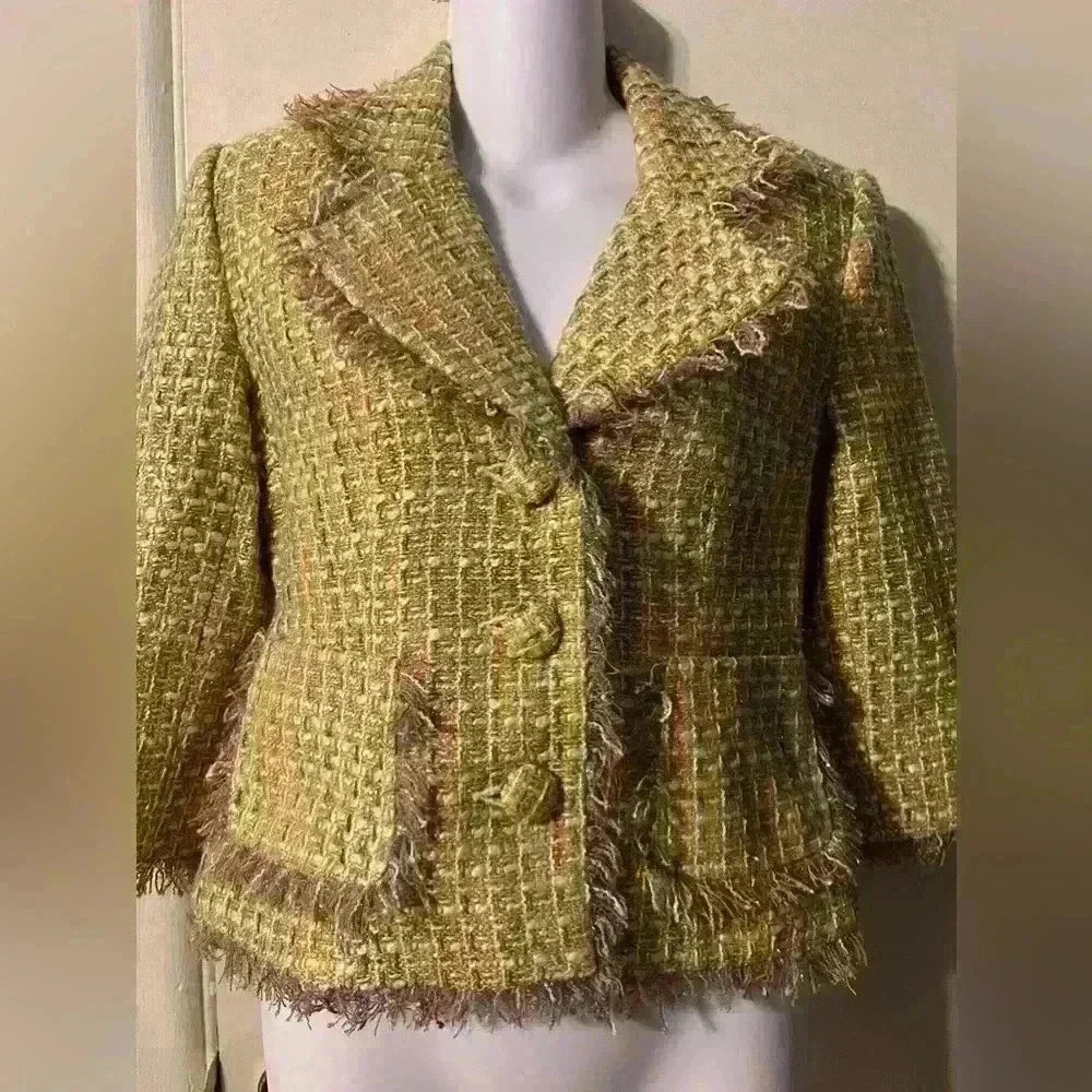 Chadwick, women's size 2P blazer, pastel colors, fringe trim, lined, EUC New - Picture 2 of 8